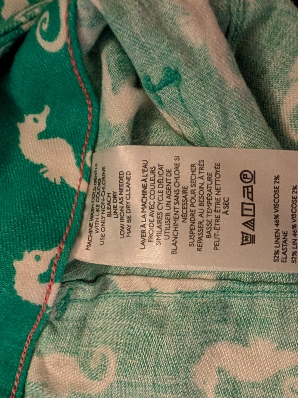 Green Seahorse Print Wide-Leg Pants, Size 29 - Picture 5 of 6